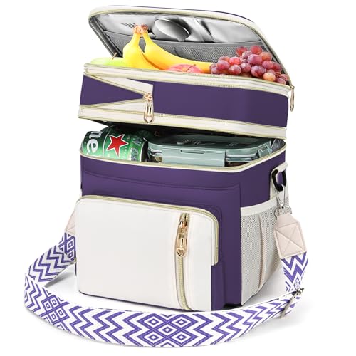LOKASS Lunch Box for Women-16L-Insulated Lunch Bag Women, Expandable Double-layer Leakproof Cooler Bag with Upgrade Adjustable Shoulder Strap Ideal for Work/Picnics（Purple） - color: Purple