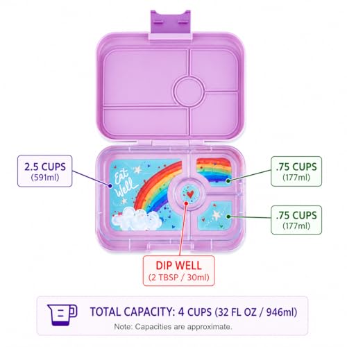Yumbox Tapas Leakproof Bento Box, 4 Compartments, Seville Purple | Large 4.2-Cup Capacity | Sandwich-Friendly| Removable Compartment Tray | Easy-Open Single Latch | Ideal for Teens & Adults - color: Seville Purple Rainbow
