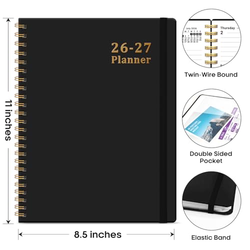 Planner 2026-2027, 8.5" x 11" Weekly and Monthly Academic Year Planner Calendar, July 2026 - June 2027, Hardcover Large School Planning Agenda With Tabs, Perfect for School & Office Supplies, A4, Black - color: D-Black, size: A4(8.5"x11")