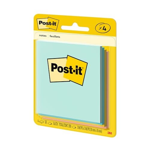 Post-it Notes, 3 x 3 in, Beachside Café Collection, 4 Pads | School Supplies and Office Products