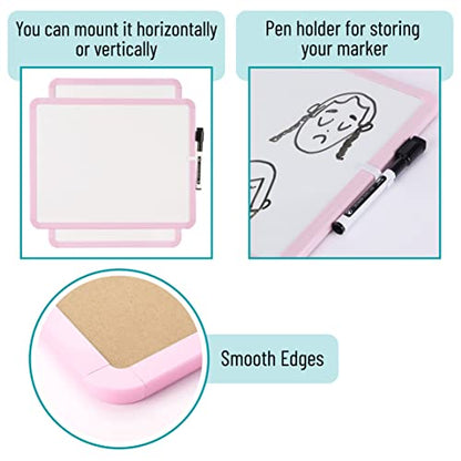 Mr. Pen- Dry Erase Board, 14” x 11” with a Black Dry Erase Marker | Pink Frame, Small Mini White Board for Students, Fridge, Wall, Locker, Includes Double Sided Tapes - color: Pink