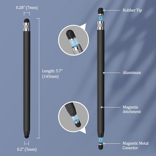 Stylus Pens for Touch Screens, 2-in-1 Magnetic Stylus Pen High Precision & Sensitivity Capacitive Stylus for iPad iPhone Samsung Galaxy Tablets All Universal Touchscreen Device-Black/Silver/Green - color: Black/Silver/Green