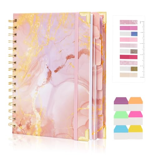 A4 Spiral Notebooks for Work, 300 Pages Lined Spiral Journal Notebook, 5 Subject College Ruled Journals for Writing, 11”x9.25''Journaling Notebooks for School Office Supplies (Pink Marble) - color: Pink01