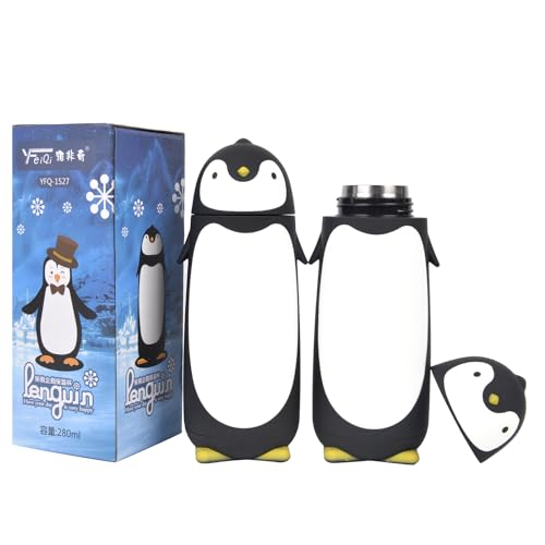 Penguin Insulated Water Bottle - Stainless Steel Vacuum Double Walled Bottle Flask Travel Mug for Kids, Students, 9.6oz, Black - color: Black