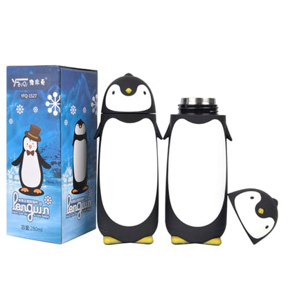 Penguin Insulated Water Bottle - Stainless Steel Vacuum Double Walled Bottle Flask Travel Mug for Kids, Students, 9.6oz, Black - color: Black