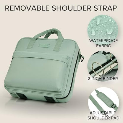 Sturdy 3 Ring Zipper Binder with Strap - 2" Binder with Pockets Holds 500 Sheets, Laptop & More - Durable & Easy to Carry - color: Sage