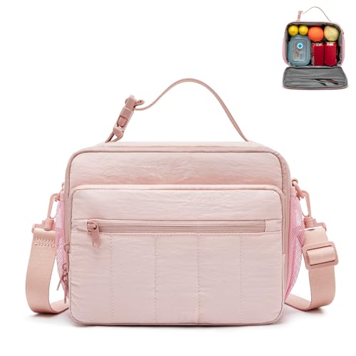 NOL Natural Organic Lifestyle Lunch Bag for Women, 8L Quilted Cooler Tote – Lightweight, Waterproof, Reusable Puffy Lunch Box for Work & Office, Pink - color: Pink