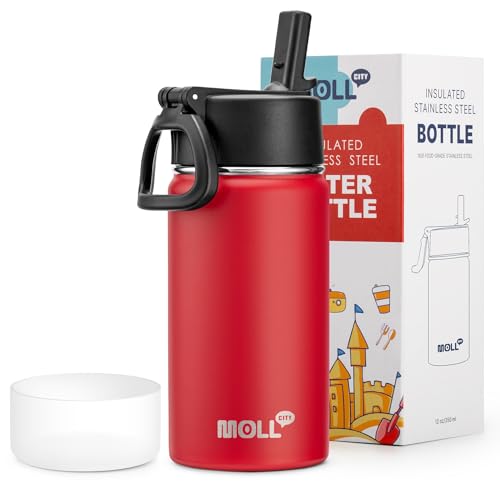 Kids Water Bottle with Straw-12 oz Stainless Steel Double Wall Vacuum Insulated Water Bottles for Back to School, Travel Leak-Proof Metal Water Flask (Canyon Red) - color: Canyon Red, size: 12 Ounces