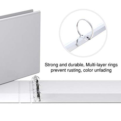 8.5" X 11" Landscape View Binder, 3-Ring 1.5 Inch Capacity Round Ring, White Horizontal Formatted with Clear Cover Pockets for Documents, Spreadsheets, Projects and More (Pack of 2) - size: 1.5 Inch (Pack of 2)
