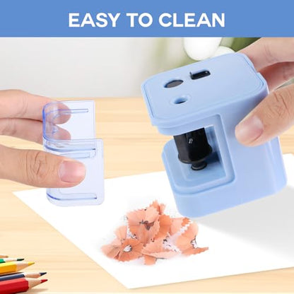 Eagle Electric Pencil Sharpener, Dual Holes, Battery Powered for School/Office/Art, 5s Fast Sharpening, Portable w/Large Shaving Tray & Replaceable Blades, for 6-12 mm Pencils(Blue) - color: Blue