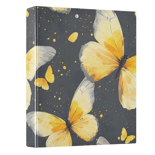 3 Ring Binder Butterfly Yellow Butterflies 1.5 inch Binders Three Ring Binders with Clipboard Fit 8.5'' x 11'' Paper 3 Interior PVC Clear Pockets for Office Supplies - color: Multi35, size: 1 Pack
