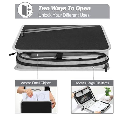 MoKo Zipper Binder with Strap, 3 Inch 3 O Ring, 600 Sheets, Black & Gray | Water-repellent Oxford fabric with 2 folders, removable file pockets, reinforced handle and adjustable shoulder strap. - color: Black & Gray
