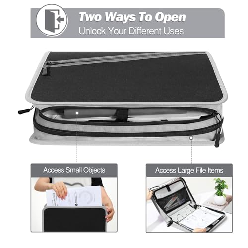 MoKo Zipper Binder with Strap, 3 Inch 3 O Ring, 600 Sheets, Black & Gray | Water-repellent Oxford fabric with 2 folders, removable file pockets, reinforced handle and adjustable shoulder strap. - color: Black & Gray