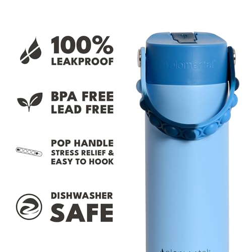 Elemental Insulated Kids Water Bottle, Stainless Steel Water Bottle with Straw Lid & Pop-It Handle, Leak-Proof Water Bottles for School, Boys or Girls, Travelling and Sports, 18oz - Ocean Tie Dye - color: Ocean Tie Dye