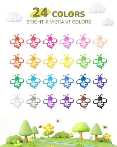 JUPITEARTH 24 Non-Toxic Beeswax Crayons, Jumbo Crayons for Toddlers 1–3, Silky & Washable, Easy to Hold & Safe for Kids, Mess-Free Coloring for Preschool Art Supplies, Ages 2–4 & 4–8