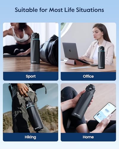 WaterH BOOST Smart Water Bottle Tracker with Reminder to Drink Water, 32oz | Double Wall Vacuum Insulated Stainless Steel, BPA-Free, Leakproof, Smart App Tracking, Travel-Friendly Wide Mouth for Office - color: Black, size: 32 Ounces