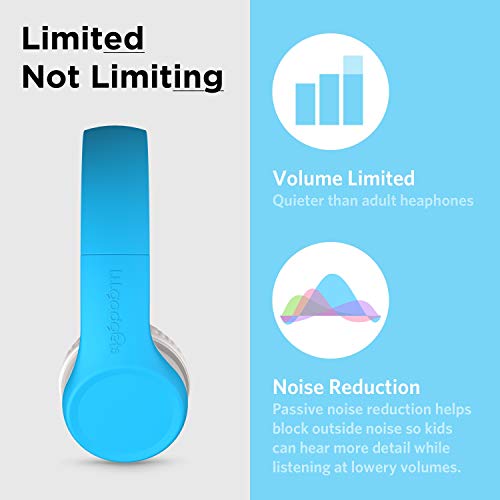 LilGadgets Connect+ Foldable Headphones, Adjustable Fit Soft Touch Padding for Kids with Mic, Volume-Limited & Noise Reduction On-Ear Wired Headset for School with SharePort - Blue, Ages 3-14 - color: Blue