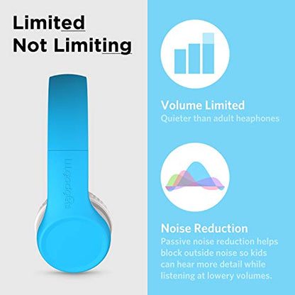 LilGadgets Connect+ Foldable Headphones, Adjustable Fit Soft Touch Padding for Kids with Mic, Volume-Limited & Noise Reduction On-Ear Wired Headset for School with SharePort - Blue, Ages 3-14 - color: Blue