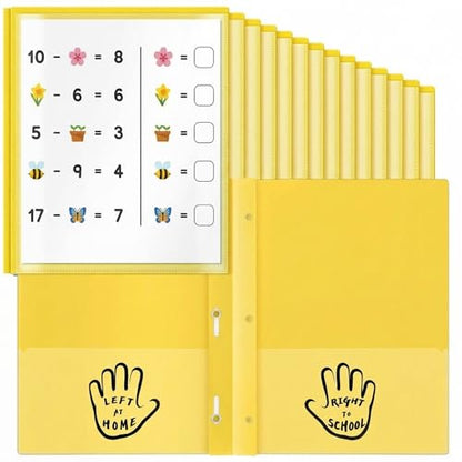 Henoyso 24 Pcs Plastic Folders with Clear Front Pockets and Prongs School to Home File Organizer Plastic Folder for Back to School Parent Teacher Communication Homework Office (Yellow) - color: Yellow