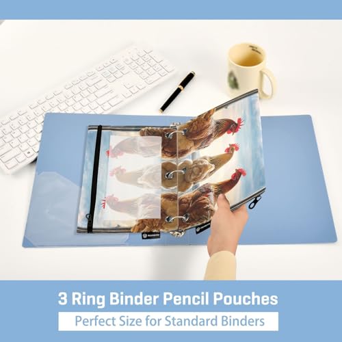 MCHIVER Farmhouse Chickens Pencil Pouch for 3 Ring Binder Pencil Pouches with Zippers Clear Window Binder Pockets Pencil Bags for Adults Work Daily Office 2 Packs - color: Farmhouse Chickens