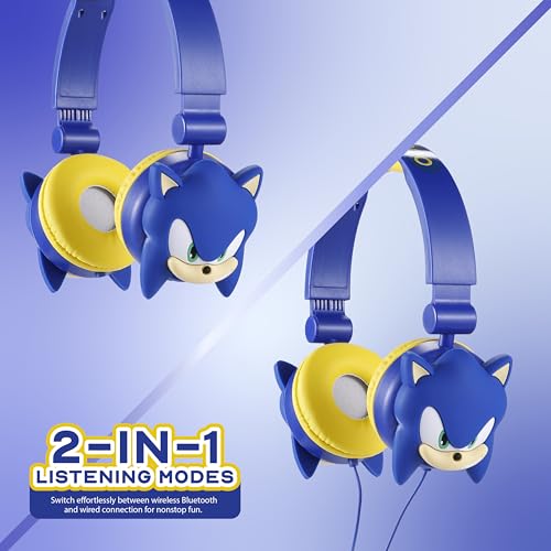 Sonic The Hedgehog - Kids Bluetooth Headphones, Wireless & Wired Over-Ear Headphones with Safe Volume, Adjustable Headband, Rechargeable Battery & Stereo Sound – Perfect for School, Home, & Travell