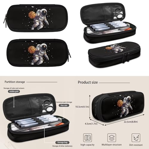 Basketball Astronaut Backpack for Boys Girls Backpack with Lunch Box Water Bottle Holder and Soft Pencil Case Kids 4PCS Set Bookbag with Front Pocket for School 17 inch Sturdy School Bag - color: Basketball Astronaut