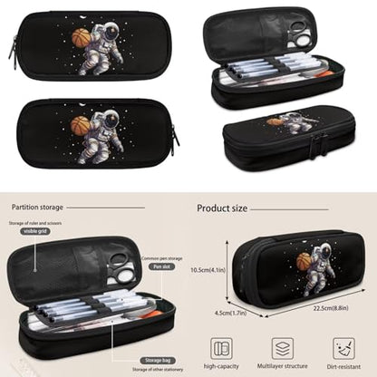 Basketball Astronaut Backpack for Boys Girls Backpack with Lunch Box Water Bottle Holder and Soft Pencil Case Kids 4PCS Set Bookbag with Front Pocket for School 17 inch Sturdy School Bag - color: Basketball Astronaut