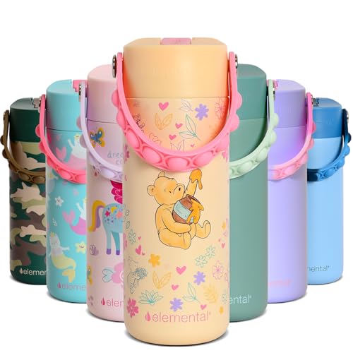Elemental Insulated Kids Water Bottle, Stainless Steel Water Bottle with Straw Lid & Pop-It Handle, Leak-Proof Water Bottles for School, Boys or Girls, Travelling and Sports, 18oz - Classic Pooh - color: Classic Pooh