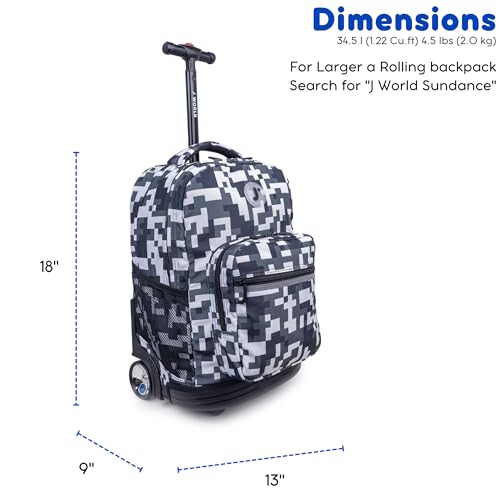 J World Sunrise Kids Rolling Backpack with Wheels for Girls Boys, Roller Bookbag for School, 18 x 13 x 9 Inches, Camo - color: Camo
