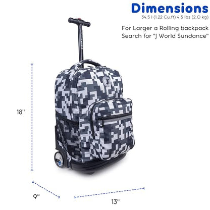 J World Sunrise Kids Rolling Backpack with Wheels for Girls Boys, Roller Bookbag for School, 18 x 13 x 9 Inches, Camo - color: Camo