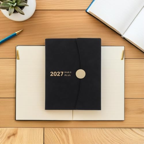 Lurrose 2027 A5 Academic Planner Weekly Monthly Schedule Organizer with Multi-purpose Layout in Faux Leather Cover Portable Calendar Notebook for Professionals and Students