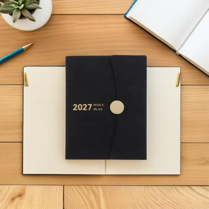 Lurrose 2027 A5 Academic Planner Weekly Monthly Schedule Organizer with Multi-purpose Layout in Faux Leather Cover Portable Calendar Notebook for Professionals and Students