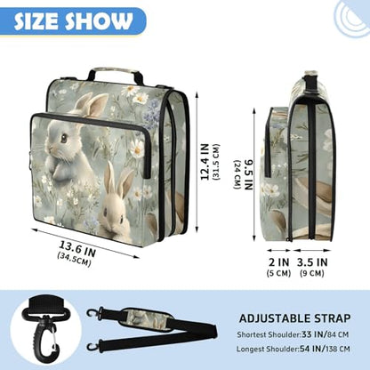 3 Ring Binder Zipper Binders Bunny Daisy Expanding File Folder Multiple Pockets & Storage Organizer