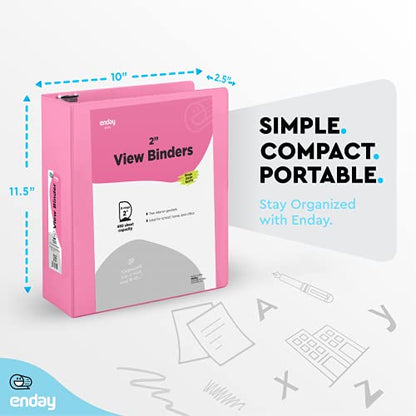 Enday 2 Inch 3 Ring Binder, Pink Heavy Duty Three Ring Binder, 480 Sheets Capacity - 2 Inch Binder for Home School and Office. - color: Pink, size: 2-Inch