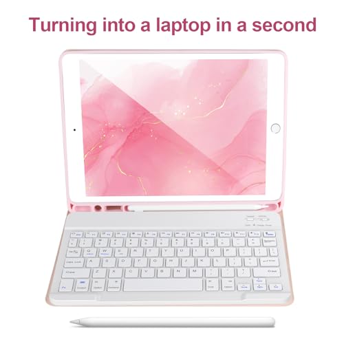 AHYWTAN Keyboard Case for iPad 9/8/7th Gen 10.2’’,Case with Bluetooth Keyboard for iPad 9th Gen with Pencil Holder,Pink-W - color: Pink-W