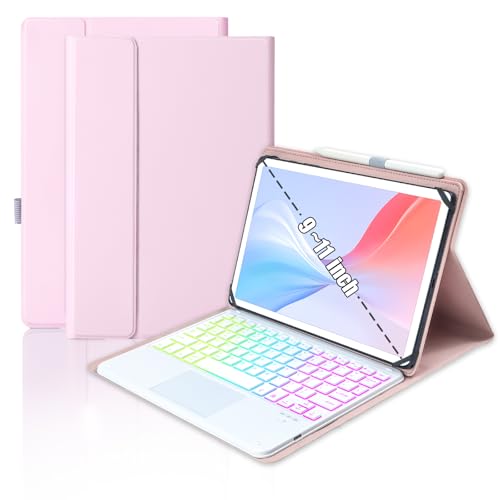 MePadKey Universal Touchpad Keyboard Case for 9.7,10.1,10.2",10.5",10.9",11" ipad/Samsung Tablet, Rainbow Backlight TrackPad Keyboard with Type-C Charging Port fit 9.7-11 inch Android (Pink) - color: Pink