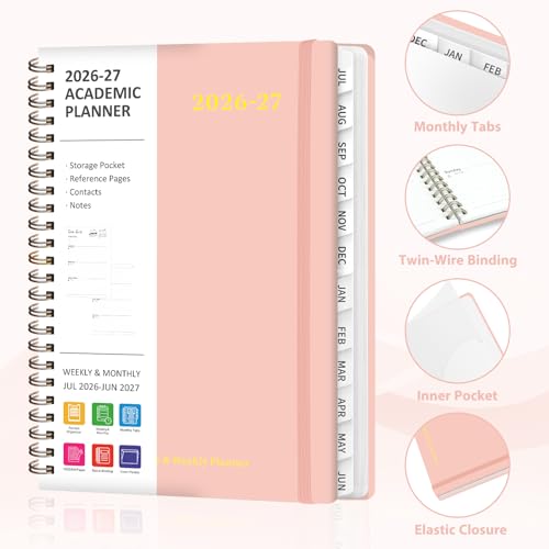 Planner 2026-2027, Weekly and Monthly Academic Year Calendar Planner, July 2026 - June 2027, Daily Agenda Book for Office School Supplies, A5(6.3'' x 8.5'') - color: C-Pink, size: 6.3"x8.5"(Jul 2026-Jun 2027)
