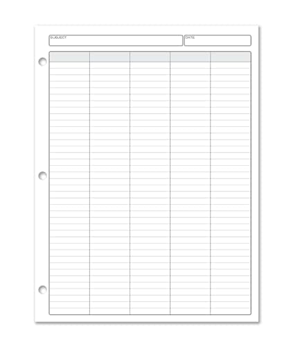 BookFactory 5 Columns Columnar Sheets/Five Column Loose Sheet Format - 50 Pieces of Paper, 8.5'' x 11'', 3 Hole Punched Loose Leaf Sheets (Made in USA) - size: 5 Column, style: Loose Sheets
