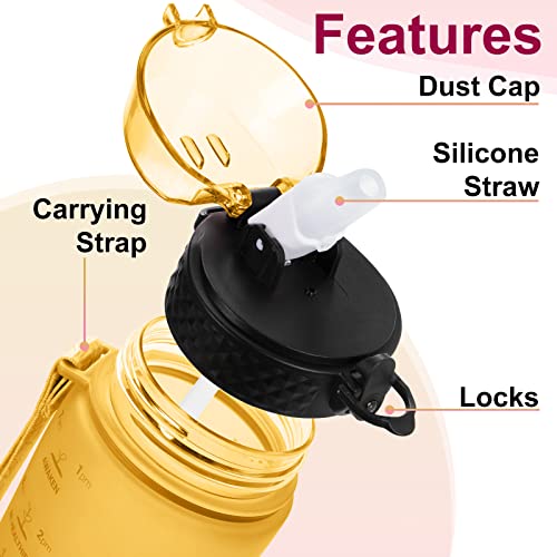 24 OZ Motivational Kids Water Bottle With Time Marker,Straw Lid,Leak Proof, Tritan BPA Free Sports Water Bottle Yellow Pink(1 Lid) - color: Yellow Pink