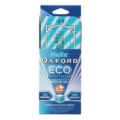 Helix Oxford Cyber Eco Maths Set - 9 Piece Set - Maths Equipment for School, College or Work - Iconic Oxford Maths Set in Light Blue Design