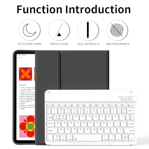 kenke for iPad 11/10th Gen Case with Keyboard 11/10.9 inch 2025 A16/2022, Detachable Wireless Bluetooth Keyboard Case with Bulit-in Pencil Holder, White Square Keycaps (Black - color: Black