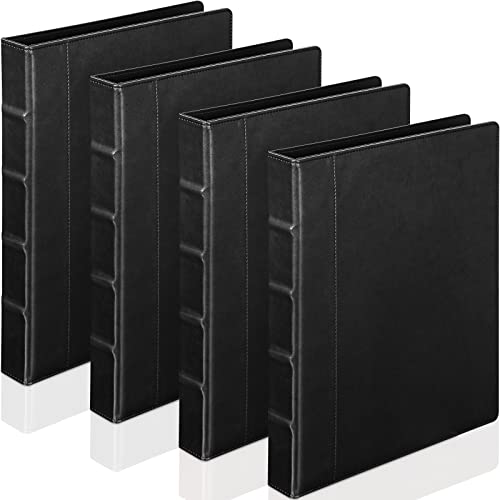Yexiya 4 Pcs Vintage Hardback 3 Ring Binder Planner Portfolio Leather Round Ring Binder Organizer Holds 200 Sheets with 2 Inner Pockets, 13 x 10 Inch(1 Inch,Black) - color: Black, size: 1 Inch