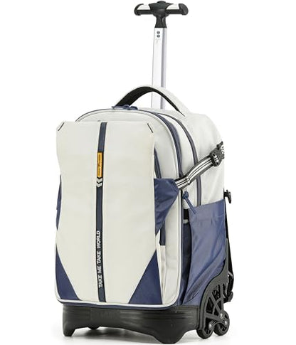 NEW TILAMI 18 Inch Expandable Rolling Backpack with 6-Wheel Stair Climbing, Waterproof Wheeled School Bag with 15.6" Laptop Sleeve for Boys Girls, Carry-on Luggage 98cm Dual-Height Handle - White - color: White