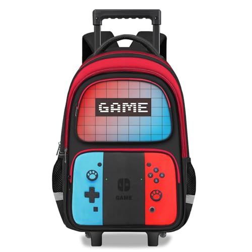 TILYTADLY Boys Rolling Backpack for Kids - Gamer Kids Rolling Backpack with Wheels for Elementary Middle School - Roller School Bookbag,HFHTDC Wheeled Travel Bag for Boys Aged 6-18 - color: red-blue-Backpack only