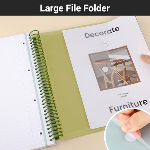 EUSOAR College Ruled Notebook, Large A4 9.25" x 11.7" Lined 3 Subject Spiral Notebook with Pockets, Cute Women Journal Notebook 240 Pages 90gsm Thick Paper Notebook for Office School Supplies-Green - color: Green, style: A4 Lined