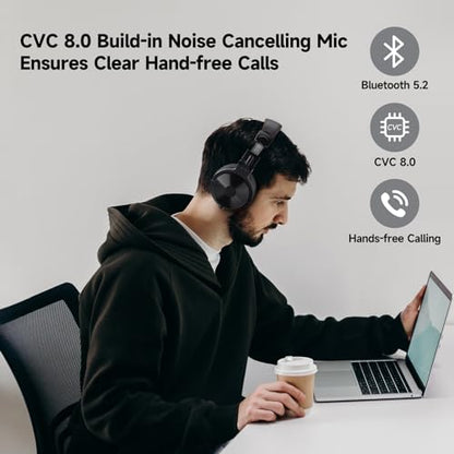 OneOdio Bluetooth Over Ear Headphones, 110 Hrs Wireless/Wired Stereo Sound Foldable Headsets with Deep Bass 50mm Neodymium Drivers for PC/Computer/Podcast- Studio Wireless Pro C, Black - color: Black