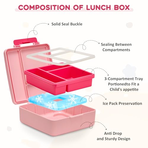 Pawtong Lunch Box Set with Bento Box Container, 17OZ Stainless Steel Food Soup Thermo, Kids Water Bottle & Portable Insulated Lunch Bag – Leakproof, Hot/Cold Retention for School, Travel(Pink-Rainbow) - color: Pink-Rainbow