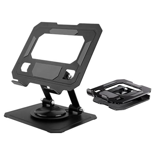 CTESNE【360°Rotation】iPad Stand for Desk【Foldable & Portable】【Carbon Steel Heavy-Duty Base】Adjustable Tablet Stand, Phone & Tablet Holder (Black)