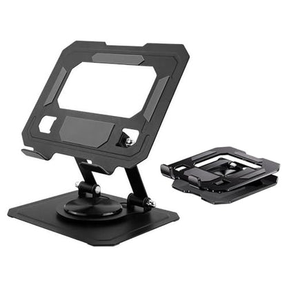 CTESNE【360°Rotation】iPad Stand for Desk【Foldable & Portable】【Carbon Steel Heavy-Duty Base】Adjustable Tablet Stand, Phone & Tablet Holder (Black)