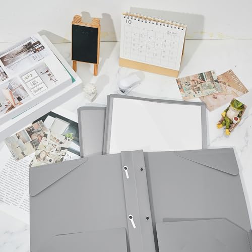 Henoyso 18 Pcs Plastic Folder with Clear Front Pocket and 3 Prong Plastic Folders with Card Slot Pocket Folders with Prongs for School Office (Gray) - color: Gray